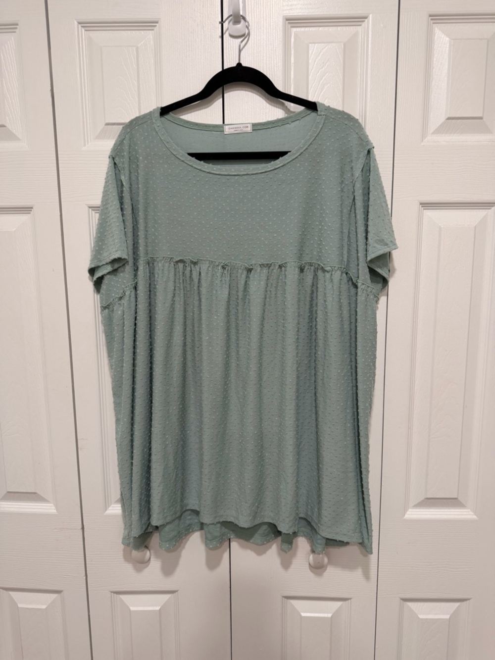 Chic Soul Light Sage Swiss Dot Babydoll Top